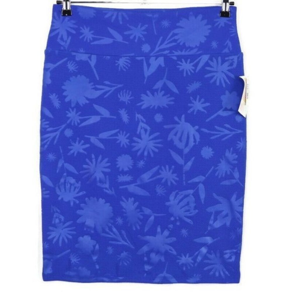 LuLaRoe Cassie Pencil Straight Skirt Blue Floral‎ Embossed L Large